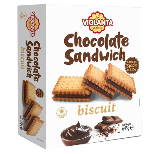 Violanta Cookies Chocolate Sandwich Filled Biscuits Buttery Dark Snack Pack 645g