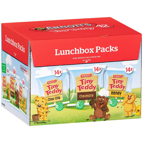 Arnott's Tiny Teddy Chocolate Honey Choco Chip Biscuits Mix Variety Pack 42x25g 
