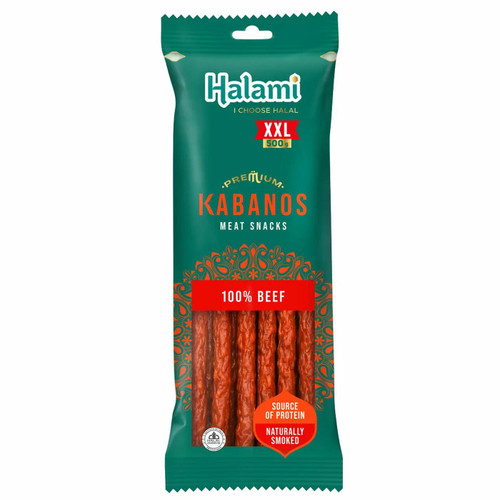 Halami Kabanos Beef Dry Thin Sausages Wood Smoked Meat Halal Snack XXL Pack 500g