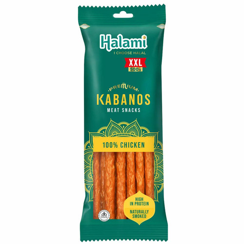 Halami Kabanos Chicken Dry Sausages Wood Smoked Meat Halal Snack XXL Pack 500g