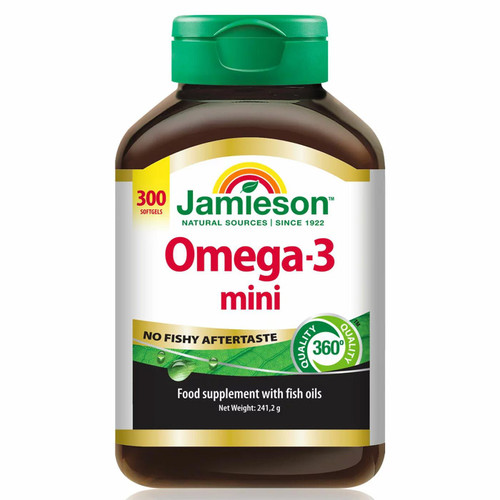 Jamieson Omega-3 Mini Fish Oil Daily Food Supplement Vitamin Pack 300 Softgels