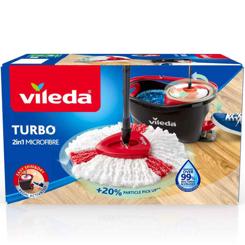 Vileda Turbo 2in1 Microfibre Mop + Bucket Set Easy Floor Clean Telescopic Handle