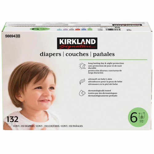 Kirkland Signature Baby Diapers Size 6 Nappy 16+kg Breathable Pack 132 Nappies
