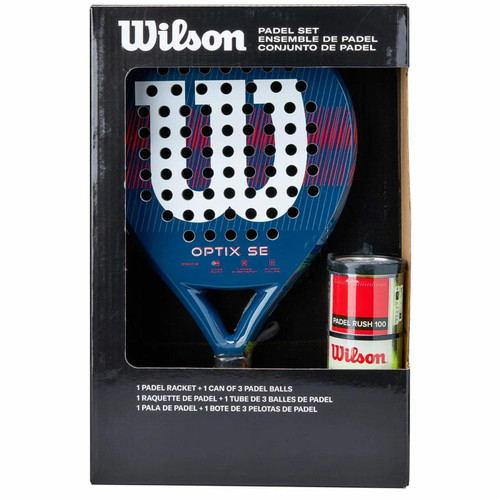 Wilson Optix SE Padel Tennis Racket Set Navy Fiberglass Frame + 3 Balls Kit Pack