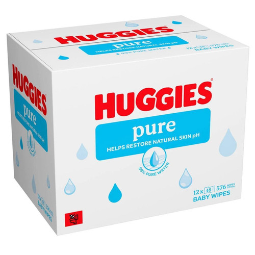 Huggies Pure Water Baby Cleaning Wipes 48 x 12 Packets Large Box Total 567 Pcs