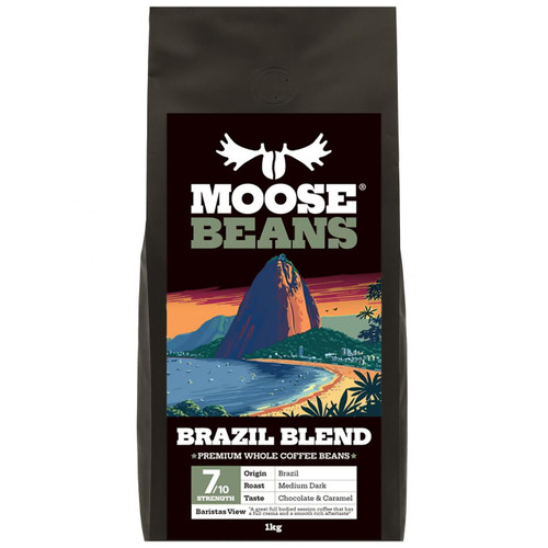 Moose Beans Premium Whole Bean Brazil Blend Rich Brazilian Coffee Bag Pack 1kg