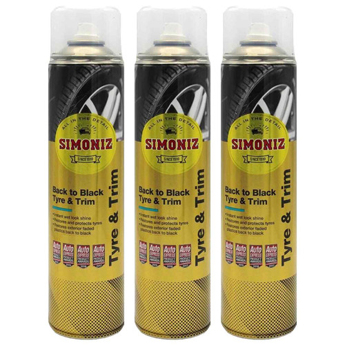Simoniz Back to Black Tyre and Trim Shine Bumper Spray Formula Pack 3 x 600ml
