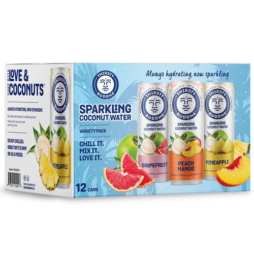 Thirsty Buddha Sparkling Coconut Water Peach Mango Pineapple Drink Pack 12x330ml
