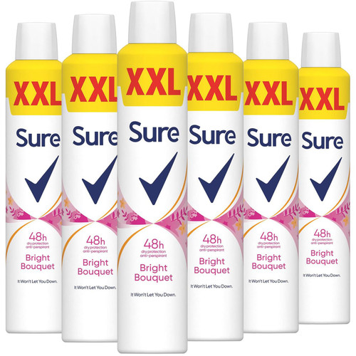 Sure Women Anti-Perspirant Aerosol Bright Bouquet Spray Deodorant XXL 6 x 300ml