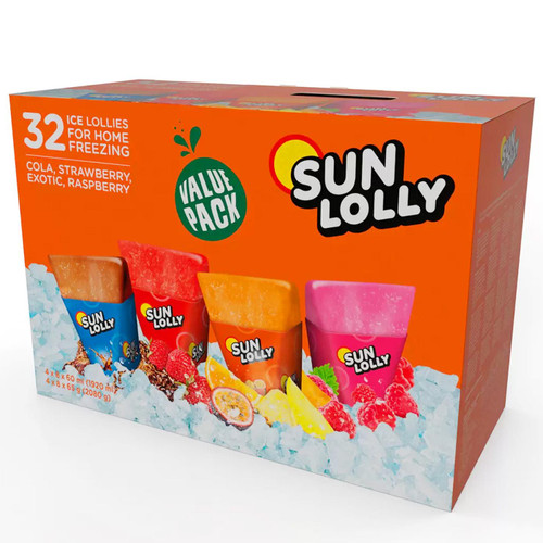 Sun Ice Lolly Variety Cola Strawberry Exotic Raspberry Real Fruit Pack 32 x 60ml