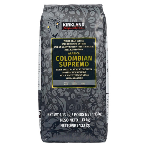 Kirkland Signature Whole Bean Coffee Arabica Colombian Supremo Rich Pack 1.13kg