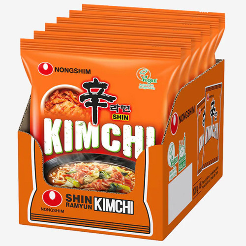 Nongshim Kimchi Noodles Shin Rich Flavour Halal Korea Quick Meal Pack 6 x 120g