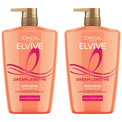 L'oreal Elvive Dream Lengths Restoring Damaged Hair Shampoo Castor Oil Pack 2x1L