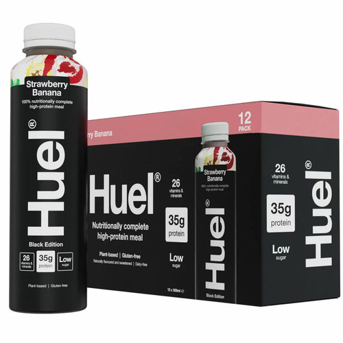 Huel Black Edition RTD Strawberry Banana Protein Meal Shake Drink Pack 12x500ml