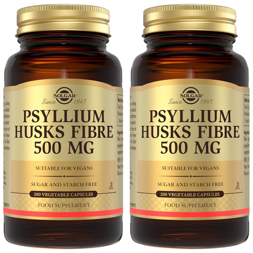 Psyllium Husks Fibre 500mg Vegetable Vitamin Capsules Vegan Pack 2 x 200 Tablets