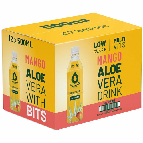 Simplee Aloe Vera Mango Drink Real Chunk Tropical Juice Multi Vits Pack 12x500ml