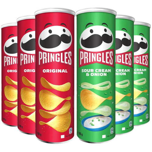 Pringles Sour Cream Onion + Original Potato Crisp Chip Snack Mix Tub Pack 6x185g