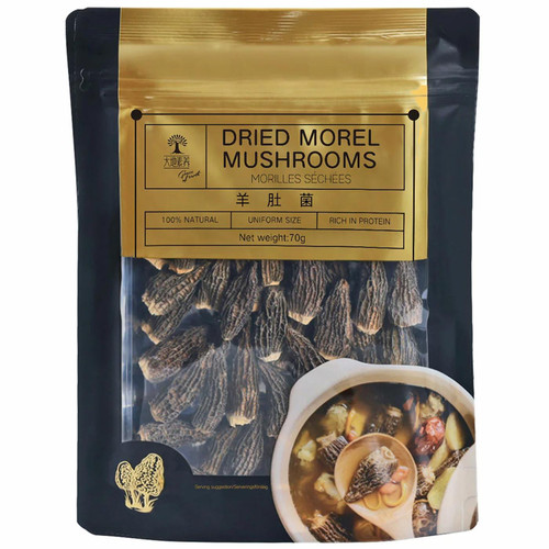 Grace of Earth Baixing Dried Morel Mushrooms Natural Vegan Rich Cooking Pack 70g
