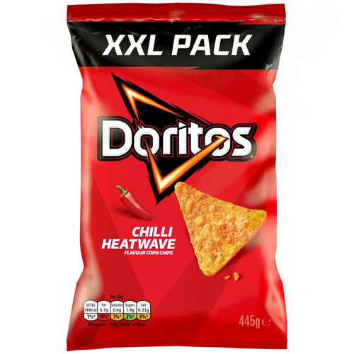 Walkers Doritos Chilli Heatwave Sweet Spicy Crisps Tortilla Chips XXL Pack 445g 