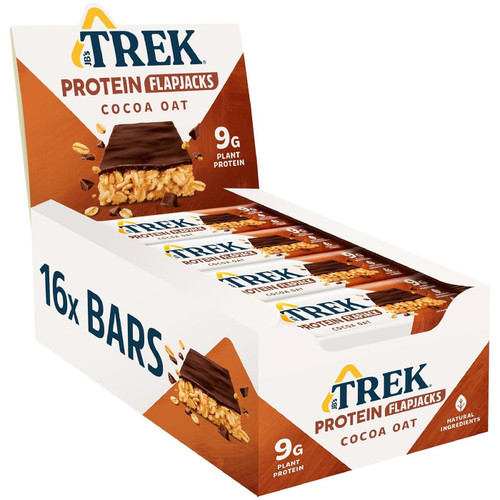 JB's TREK Protein Flapjack Cocoa Oat Bars Plant Base Vegan Snack Pack 16x50g
