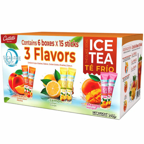Castello Iced Tea 3 Mix Flavours Peach Lemon Mango Sachets Sticks Pack 6 x 45g