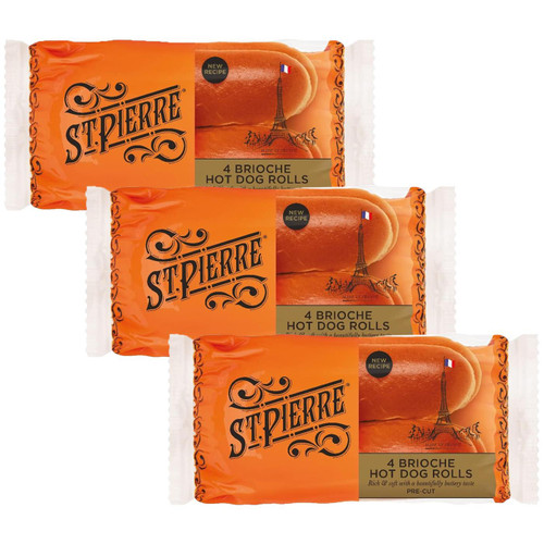 St Pierre Brioche Soft Bread Buttery Taste Pri-Sliced Hot Dog Rolls Pack 3x4 Pcs