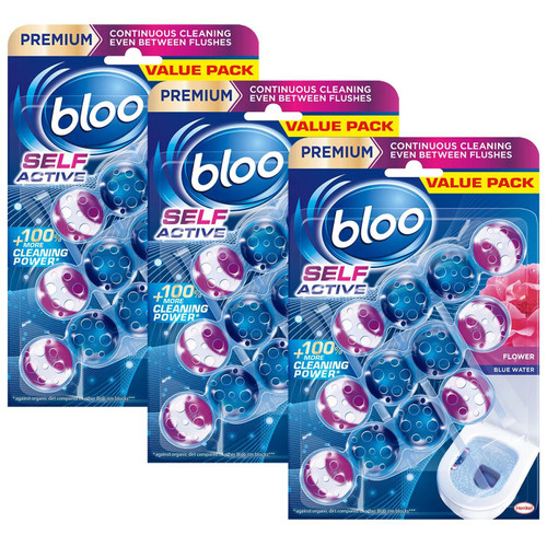 Bloo Self Active Flowers Toilet Rim Block Air Freshener Effect Pack 3 x 3 x 50g