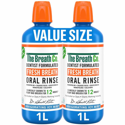 The Breath Co Mouthwash Icy Mint Oral Fresh Mouth Wash Freshness Rinse Pack 2x1L