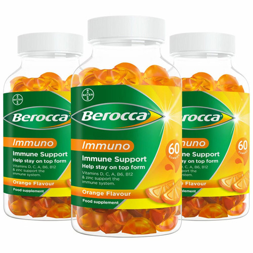 Berocca Immuno Orange Flavour Skin Health Support Vitamin Pack 3 x 60 Gummies 