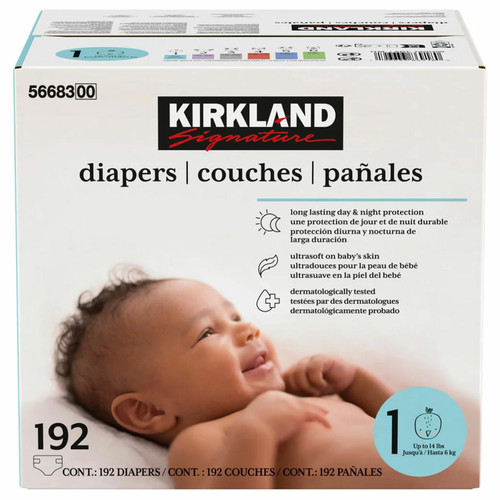 Kirkland Signature Baby Diapers Size 1 Nappy 4-6kg Breathable Pack 192 Nappies
