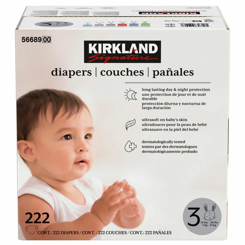 Kirkland Signature Baby Diapers Size 3 Nappy 7-13kg Breathable Pack 222 Nappies