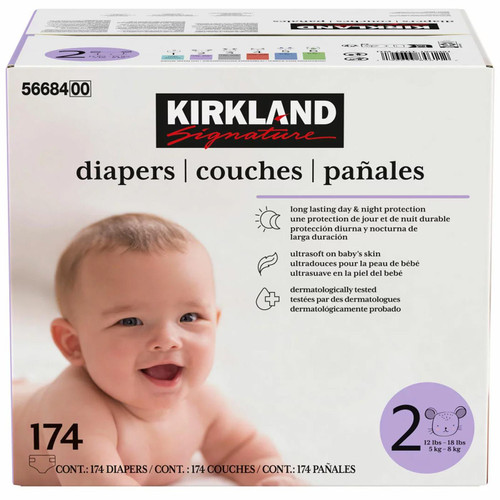 Kirkland Signature Baby Diapers Size 2 Nappy 5-8kg Breathable Pack 174 Nappies