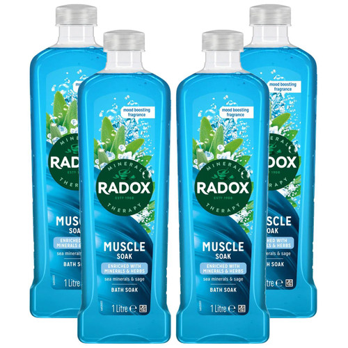Radox Mineral Therapy Muscle Soak Bath Soak Smooth Sea Minerals Sage Pack 4 x 1L