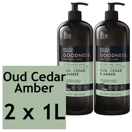 Baylis & Harding Goodness Body Wash Natural Rich Oud Cedar & Amber Pack 2 x 1L