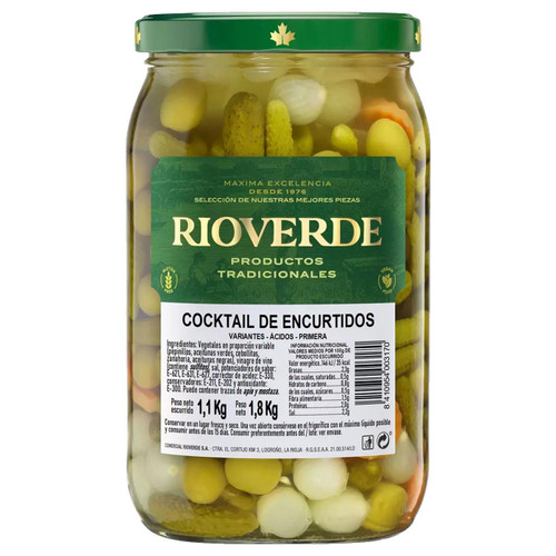 Rioverde Olive & Pickle Mix Gherkins Onions Carrots Green Black Olives Jar 1.8kg