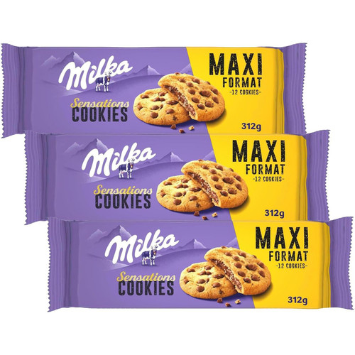 Milka Cookie Sensation Milk Chocolate Chip Biscuits Snack Bite Treat Pack 3x312g