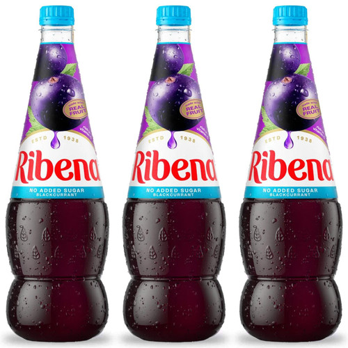 Ribena Blackcurrant Light No Sugar Squash Fruit Flavour Juice Bottle Pack 3x1.5L