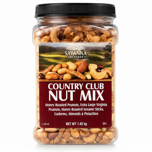 Savanna Orchards Country Club Mixed Nuts Resealable Cashews Almonds Tub 1.02kg