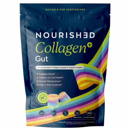 Nourished Collagen+ Gut Gummies Summer Berry Stacks Ovoderm Probiotic Pack 60Pcs