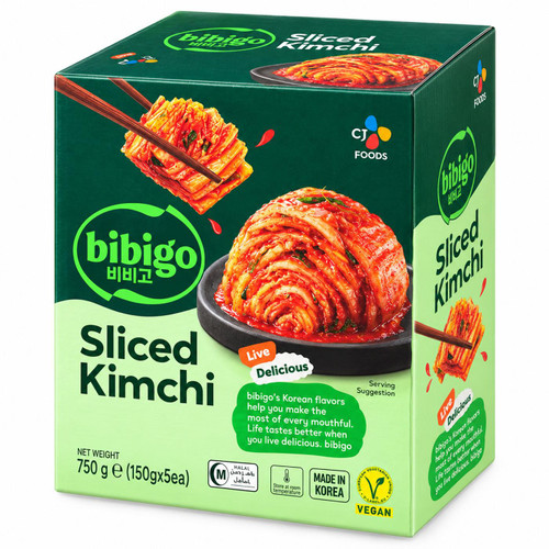 Bibigo Korean Sliced Kimchi Fermented Vegetables Spicy Fermented Vegan 5 x 150g