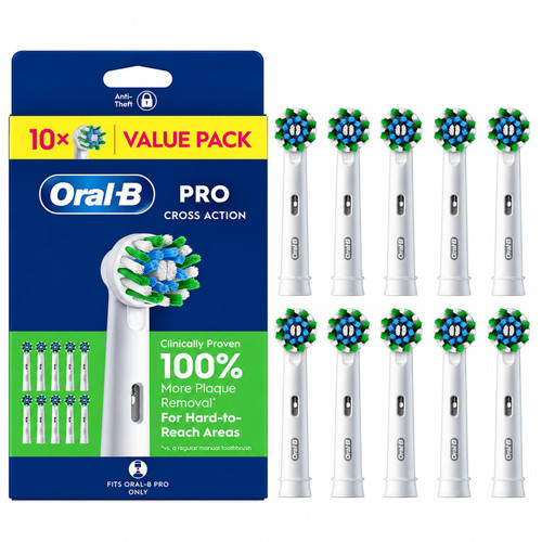 Oral-B Pro Cross Action Electric Toothbrush Replacement Heads White 10 Pcs Pack