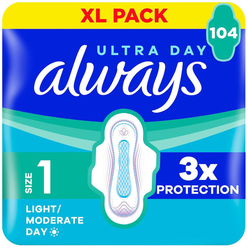 Always Ultra Day Normal Size 1 Sanitary Wings Leak Protection XL Pack 104 Pads