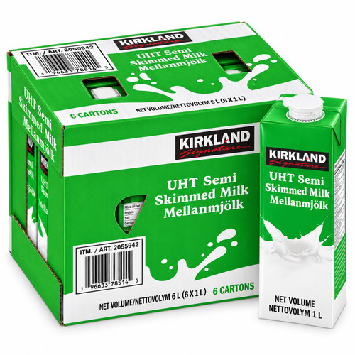 Kirkland Signature UHT Semi Skimmed Long Life Lasting Milk Cartons Pack 6 x 1L