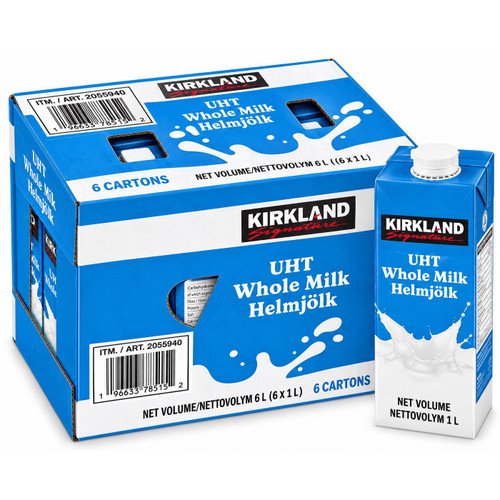 Kirkland Signature UHT Whole Full Fat Long Life Milk Fresh Cartons Pack 6 x 1L