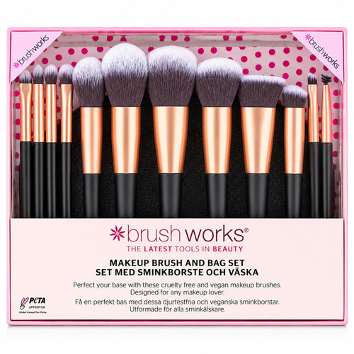 Brushworks Professional Makeup Brush With Cosmetic Bag Vegan Brushes 12 Pcs Set