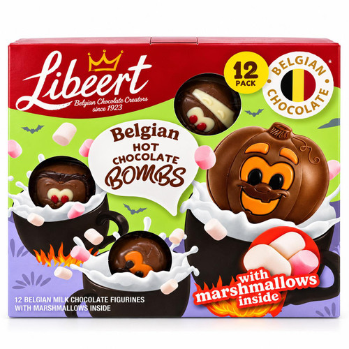 Libeert Belgian Halloween Hot Chocolate Bombs Marshmallow Filled Pack 12 x 40g