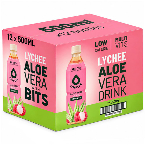 Simplee Aloe Vera Lychee Drink Real Chunck Juice Pack Multi Vits Pack 12 x 500ml