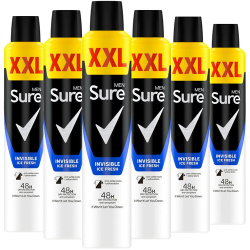 Sure Men Anti-Perspirant Aerosol Invisible Ice Fresh Spray Deodorant XXL 6x300ml