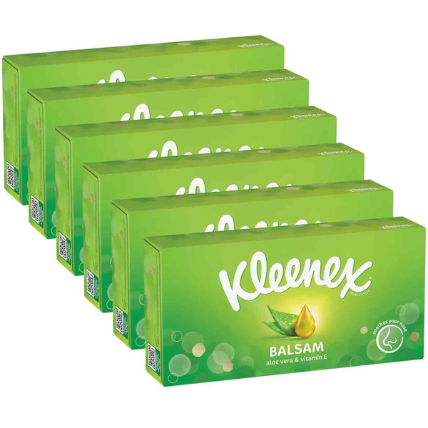 Kleenex Balsam 3 Ply Facial Tissues Soothing Balm Care Boxes Pack 6 x 64 Sheets