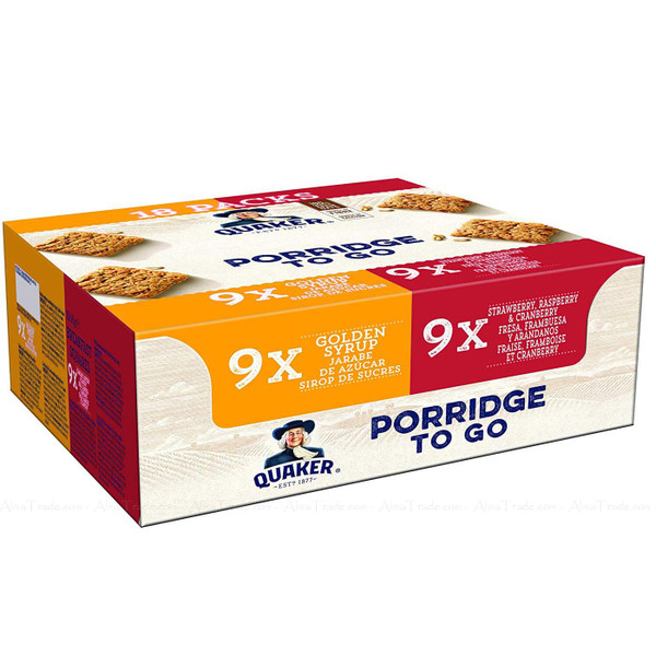 Quaker Porridge To Go Breakfast Bar Syrup Strawberry Raspberry Mix Pack 18x55g